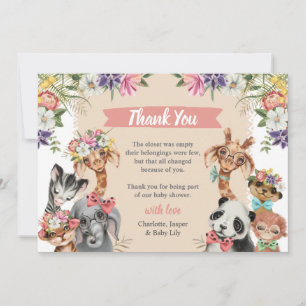 Carte De Remerciements Joli Safari Animaux Wild One Girl Baby shower