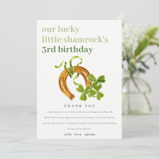 Carte De Remerciements Joli Shamrock St Patrick's Day Anniversaire de en (Debout devant)
