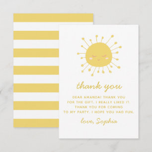 Carte De Remerciements Joli soleil jaune. Anniversaire de enfant Sunshine
