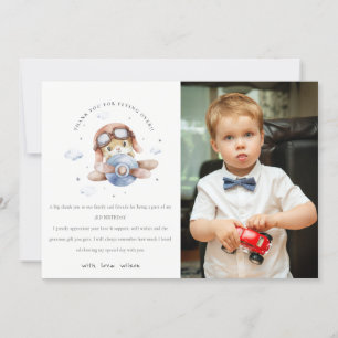 Carte De Remerciements Joli Teddy d'avion naval en rust pour l'anniversai