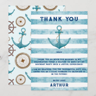 Carte De Remerciements Jolie Ancre de Marin de Style Nautique à l'Aquarel