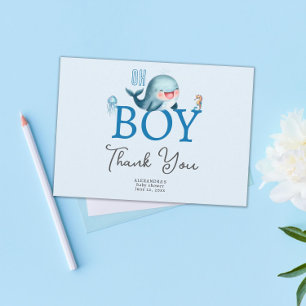 Carte De Remerciements Jolie baleine sous le Baby shower Sea Boy