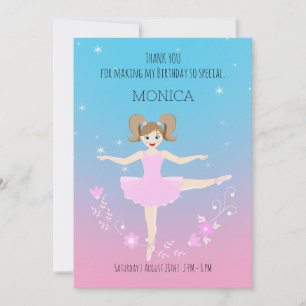 Carte De Remerciements Jolie Ballerine Fête d'anniversaire fille