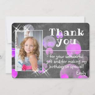 Carte De Remerciements Jolie Bubbles violets Chalkboard Girl Photo