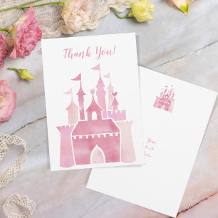 Carte De Remerciements Jolie casserole rose d'aquarelle girly château fée