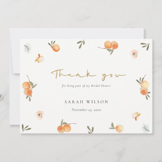 Carte De Remerciements Jolie Élégant Douce Orange Floral Bohème Enterreme (Devant)