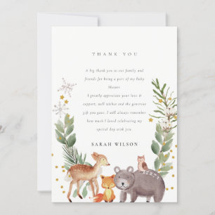 Carte De Remerciements Jolie Élégante Fête de Naissance Animaux de la For