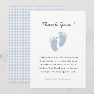Carte De Remerciements Jolie empreinte de bébé bleu Bébé garçon shower