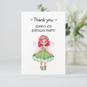 Carte De Remerciements Jolie Fairy Girl's rose et vert