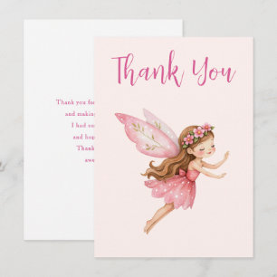 Carte De Remerciements Jolie Fée Fille en Robe Rose