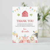 Carte De Remerciements Jolie fête d'anniversaire avec des animaux de ferm (Debout devant)