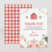 Carte De Remerciements Jolie fête d'anniversaire avec des animaux de ferm (Devant / Derrière)