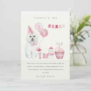 Carte De Remerciements Jolie Fête d'Anniversaire Chien Aquarelle Rose Tou