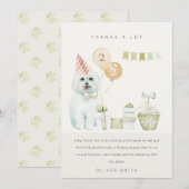 Carte De Remerciements Jolie fête d'anniversaire de chien aquarelle verte (Devant / Derrière)