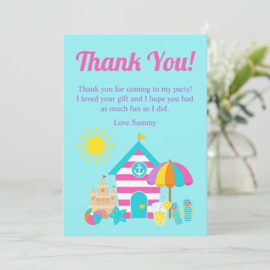 Carte De Remerciements Jolie fête d'anniversaire d'été pour enfants à la  (Debout devant)