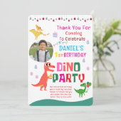 Carte De Remerciements Jolie fête d'anniversaire moderne de dinosaure pou (Debout devant)