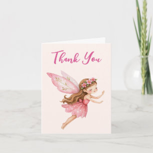 Carte De Remerciements Jolie fille fée en robe rose capricieuse