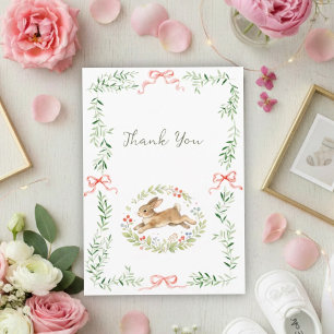 Carte De Remerciements Jolie Fille Lapin Rose Florale Baby Shower