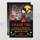 Carte De Remerciements Jolie fille vampire et château Halloween (Devant / Derrière)