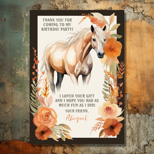 Carte De Remerciements Jolie fleur de cheval et de pêche Aquarelle Annive