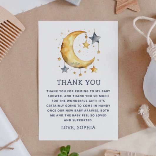 Carte De Remerciements Jolie lune lunaire et étoiles baby shower céleste
