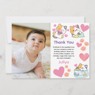 Carte De Remerciements Jolie minette avec photo de bébé fille anniversair