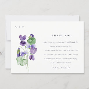 Carte De Remerciements Jolie monogramme violet floral bouquet shower de m
