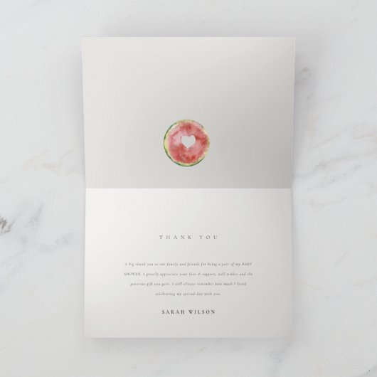Carte De Remerciements Jolie notre petite pastèque aquarelle rouge Baby S (Intérieur)