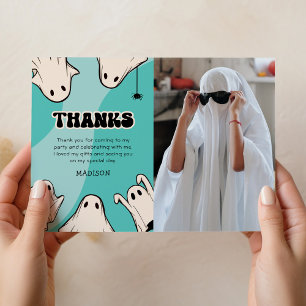 Carte De Remerciements Jolie photo d'anniversaire Halloween bleue