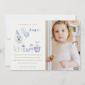 Carte De Remerciements Jolie photo de chien garçons bleu pour anniversair (Devant)