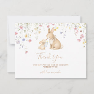 Carte De Remerciements Jolie Prairie de Fleurs Sauvages Lapin Fête de Nai