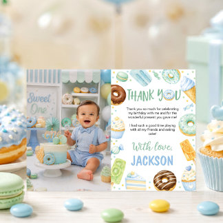 Carte De Remerciements Jolie Première Gâteau Donut Anniversaire Photo Mer