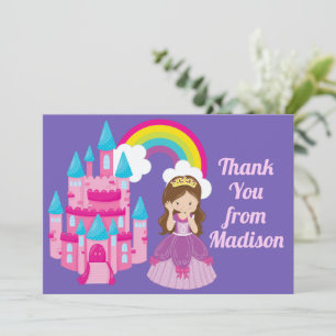 Carte De Remerciements Jolie Princesse Violette Château Fille Anniversair