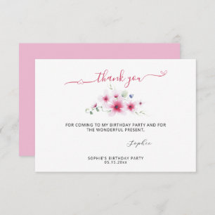Carte De Remerciements Jolie Rose chaud mai Fleurs Aquarelle fille Annive