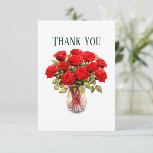 Carte De Remerciements Jolie roses rouges ajouter un message (Debout devant)