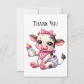 Carte De Remerciements Jolie vache fille bébé ajouter un message (Devant)