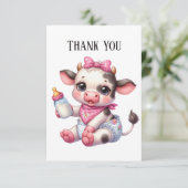 Carte De Remerciements Jolie vache fille bébé ajouter un message (Debout devant)
