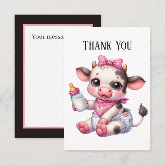 Carte De Remerciements Jolie vache fille bébé ajouter un message (Devant / Derrière)