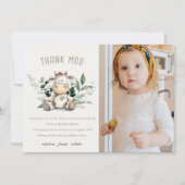 Carte De Remerciements Jolie Vache Sainte Feuillage Neutre Photo Annivers (Devant)