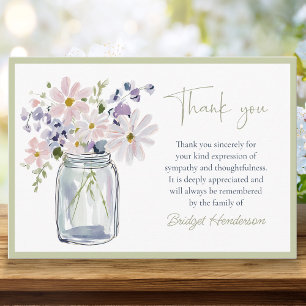 Carte De Remerciements Jolies fleurs aquarelles dans un pot mason funérai