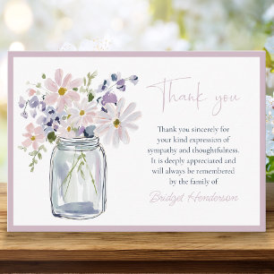 Carte De Remerciements Jolies fleurs aquarelles dans un pot mason funérai