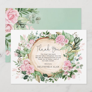 Carte De Remerciements Jolies Fleurs Roses Fête de Bébé Rose