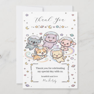 Carte De Remerciements Jolis amis animaux cosmiques