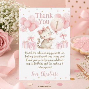 Carte De Remerciements Jolis ballons roses pour chaton pour les 1er 2e 3e
