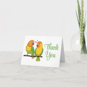 Carte De Remerciements Jolis Inséparables Oiseaux de l'Amour Vert Mariage