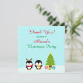 Carte De Remerciements Jolis manchots de Noël et arbre (Debout devant)