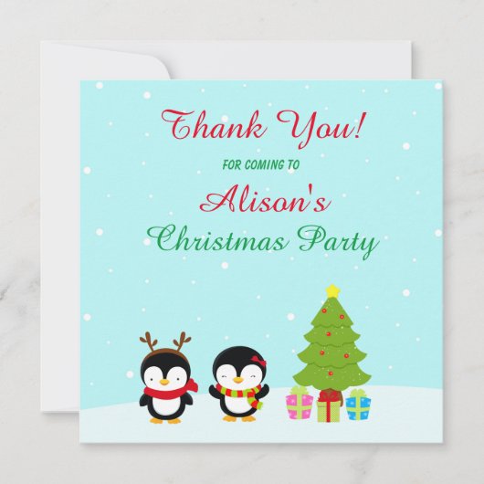 Carte De Remerciements Jolis manchots de Noël et arbre (Devant)