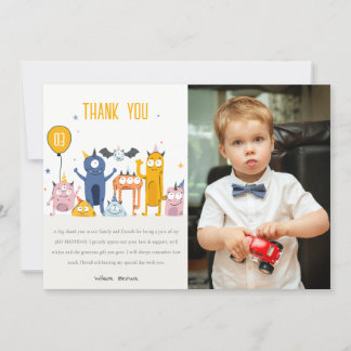Carte De Remerciements Jolis Monstres de Fête Colorés Enfants Photo Anniv