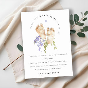 Carte De Remerciements Jolis Pieds de Bébé Fleur Bleue Shower de Bébé Gar