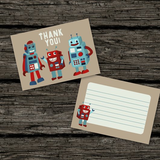 Carte De Remerciements Jolis Robots Rétro Enfants Panneau Plat